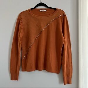 Sioni Orange Studded Long Sleeve Top